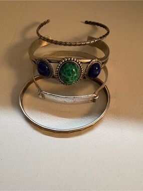 Free People Silver-Tone Cuff Bracelet with Green and Blue Stones